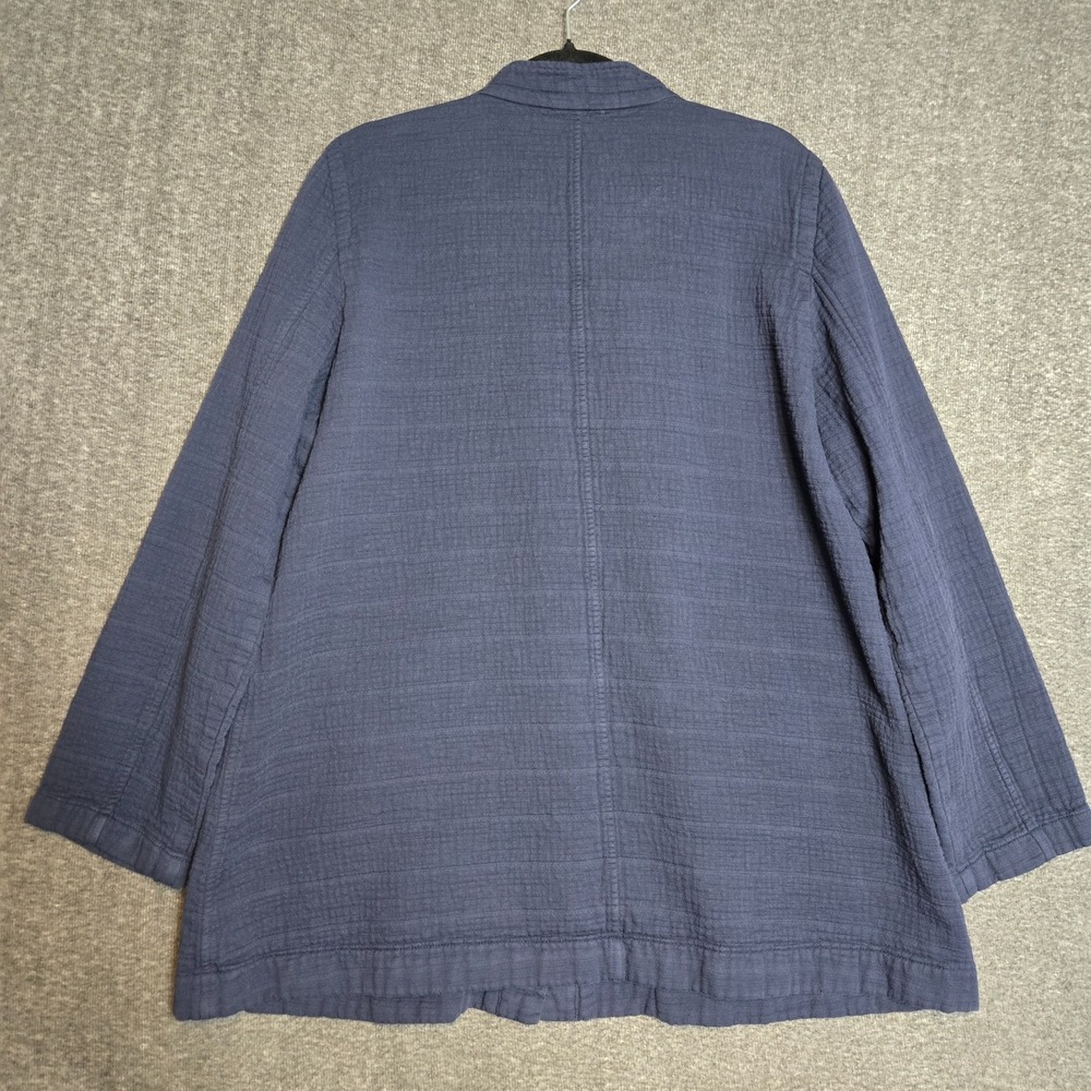 Eileen Fisher Jacket Womens Small Blue Organic Cotton Stand Collar Button Up XL - Picture 9 of 10